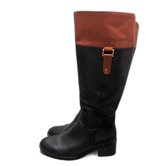 Franco Sarto Lizbeth Riding Boots Two Tone Brown Black Genuine Leather Size 7.5 - Picture 5 of 11